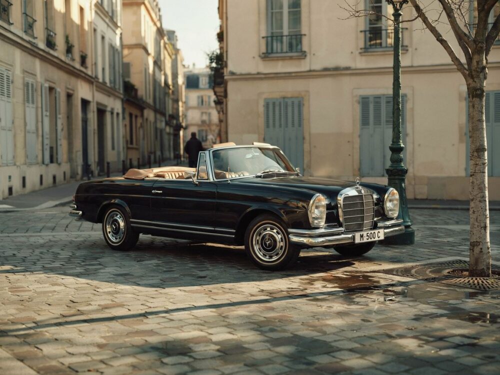 Mercedes 500 cabrio na drodze