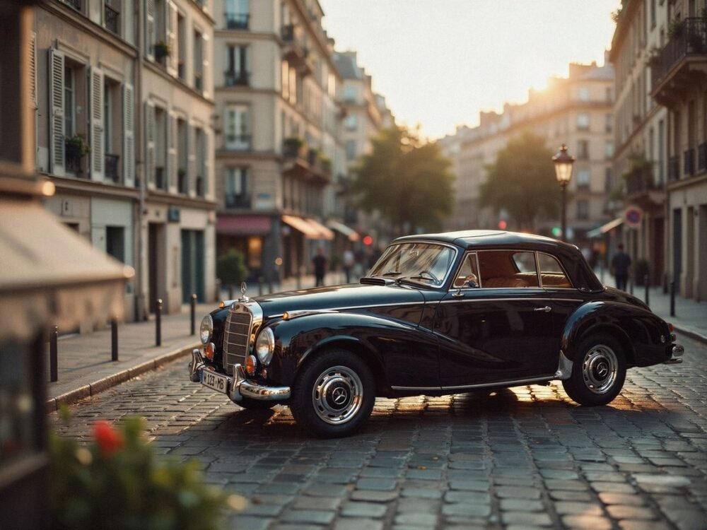 Tył Mercedesa 500 cabrio z otwartym dachem