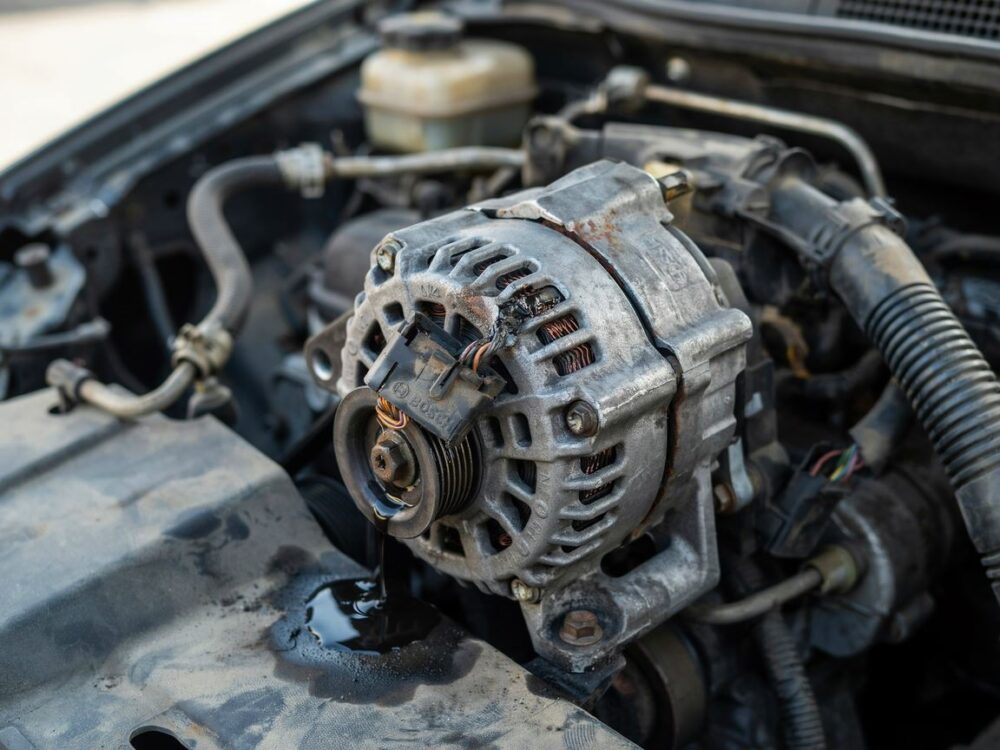 mechanik naprawiający alternator