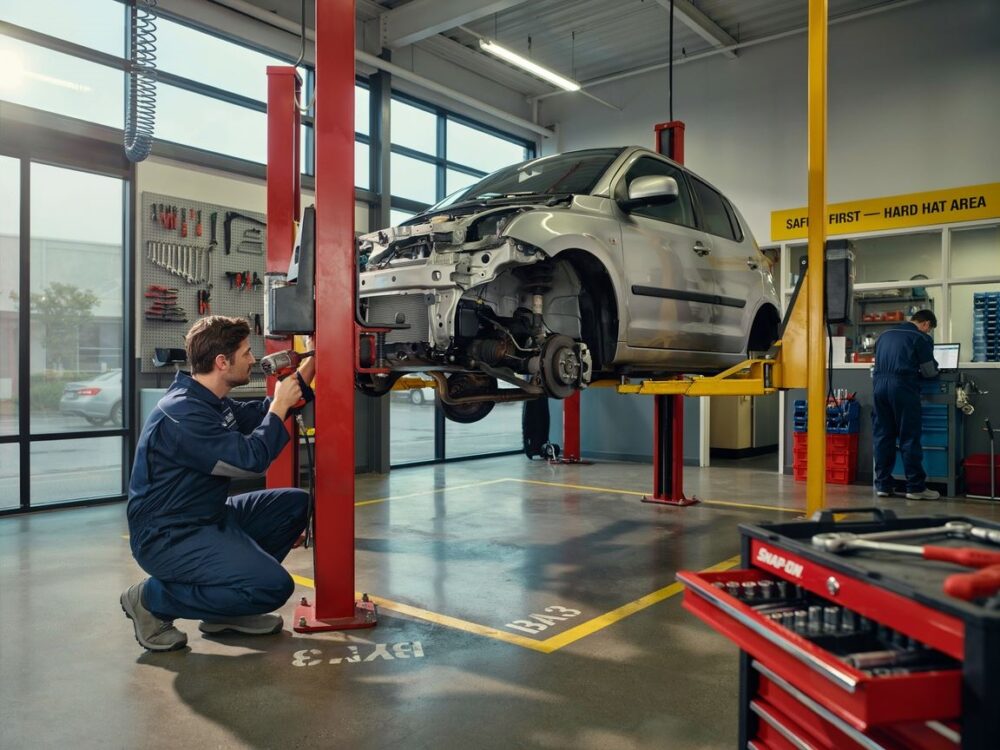 mechanik przy pracy w warsztacie