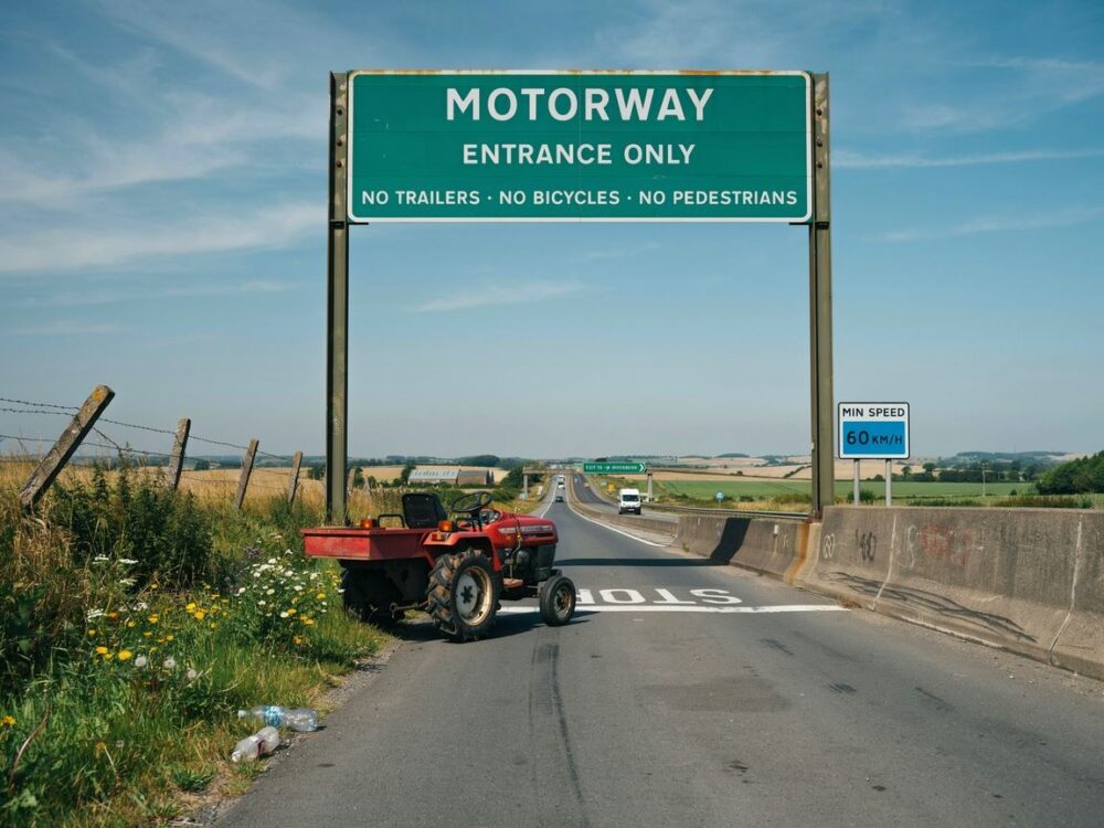 pieszy obok drogi autostradowej
